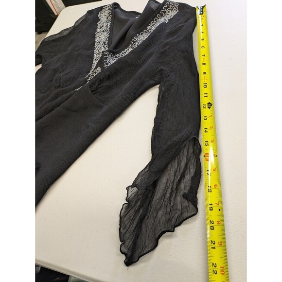 Separates 100% Silk Black Sheer 90s Y2K Witchy Top Whimsigoth Embellished Large - Picture 13 of 13